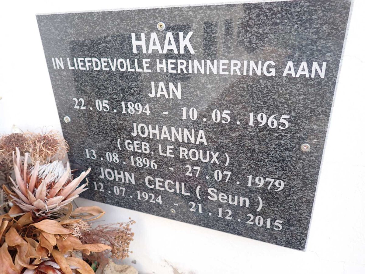 HAAK Jan 1894-1965 &amp; Johanna LE ROUX 1896-1979 :: HAAK John Cecil 1924-2015