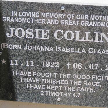 COLLINS Johanna Isabella nee CLAASSEN 1922-2023