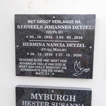 DEYZEL Kerneels Johannes 1934-2016 &amp; Hermina Nancia 1948-2020