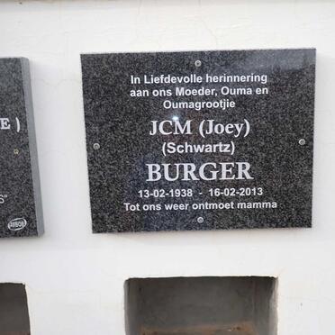 BURGER J.C.M. nee SCHWARTZ 1938-2013