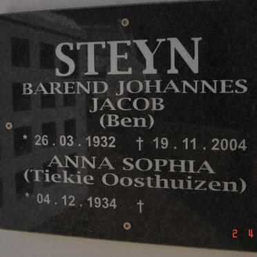 STEYN Barend Johannes Jacob 1932-2004 &amp; Anna Sophia OOSTHUIZEN 1934-