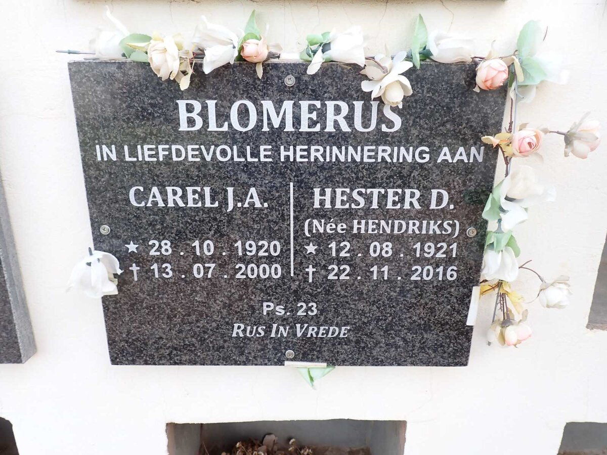 BLOMERUS Carel J.A. 1920-2000 &amp; Hester D. HENDRIKS 1921-2016