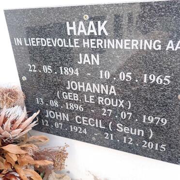 HAAK Jan 1894-1965 &amp; Johanna LE ROUX 1896-1979 :: HAAK John Cecil 1924-2015