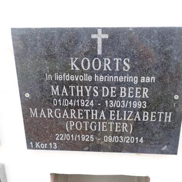 KOORTS Mathys de Beer 1924-1993 &amp; Margaretha Elizabeth POTGIETER 1925-2014