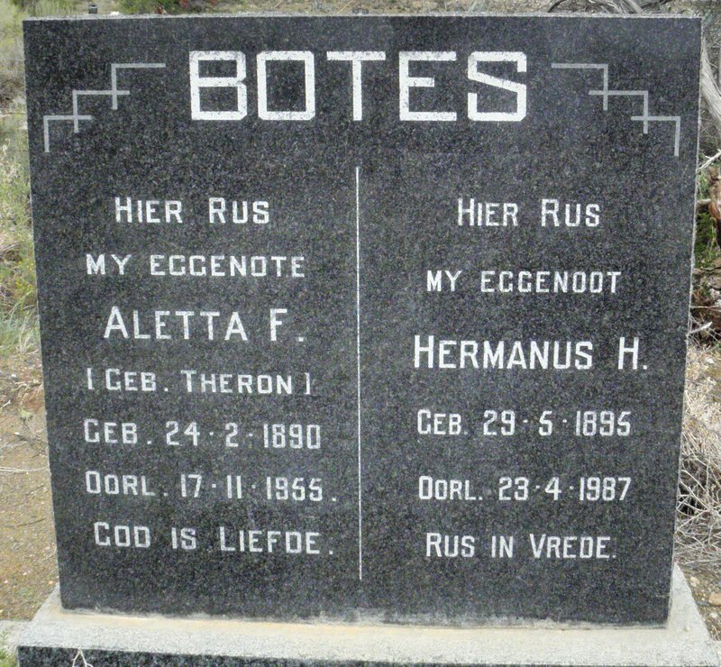 BOTES Hermanus H. 1895-1987 &amp; Aletta F. THERON 1890-1955