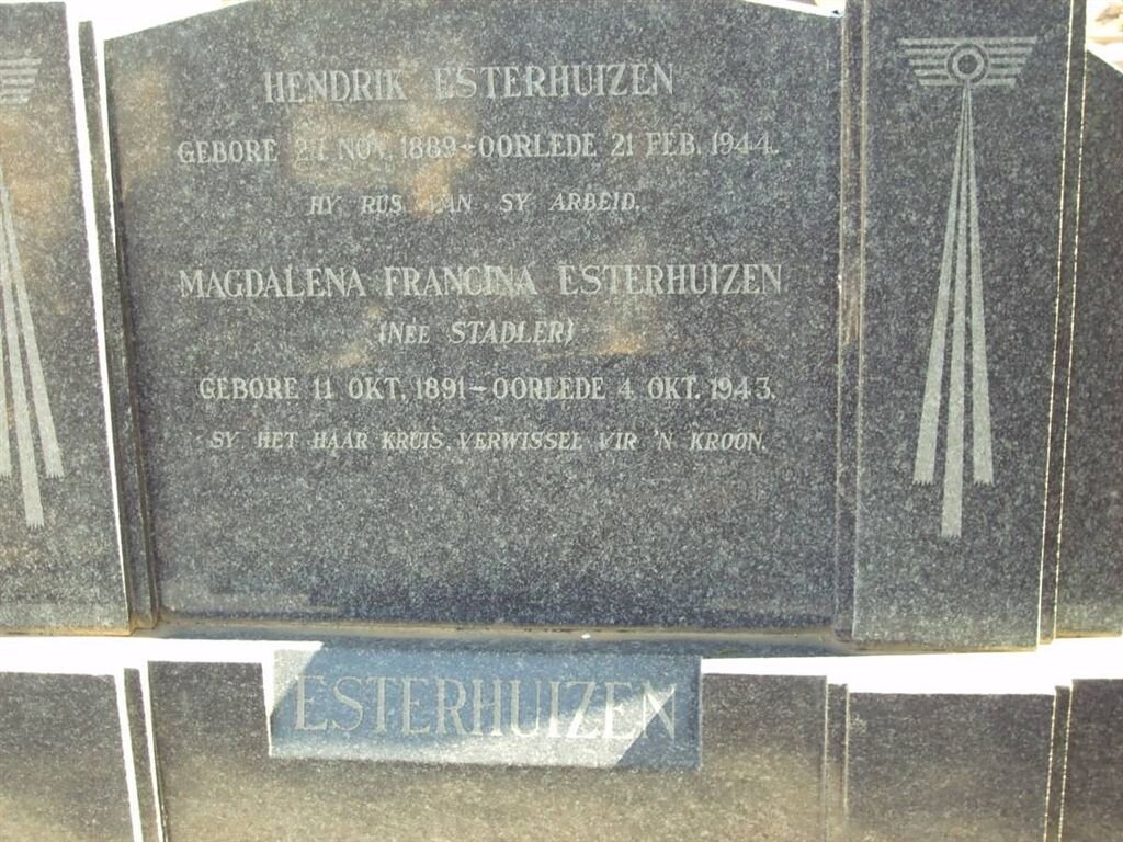 ESTERHUIZEN Hendrik 1889-1944 &amp; Magdalena Francina STADLER 1891-1943