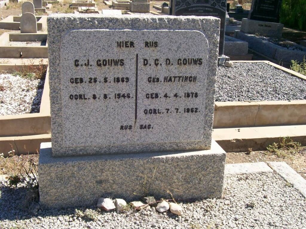 GOUWS C.J. 1869-1946 &amp; D.C.D. HATTINGH 1878-1962