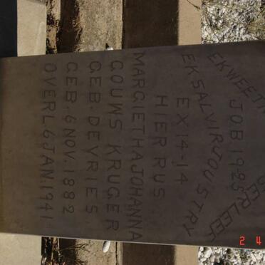 KRUGER Magrietha Johanna Gouws nee DE VRIES 1882-1941