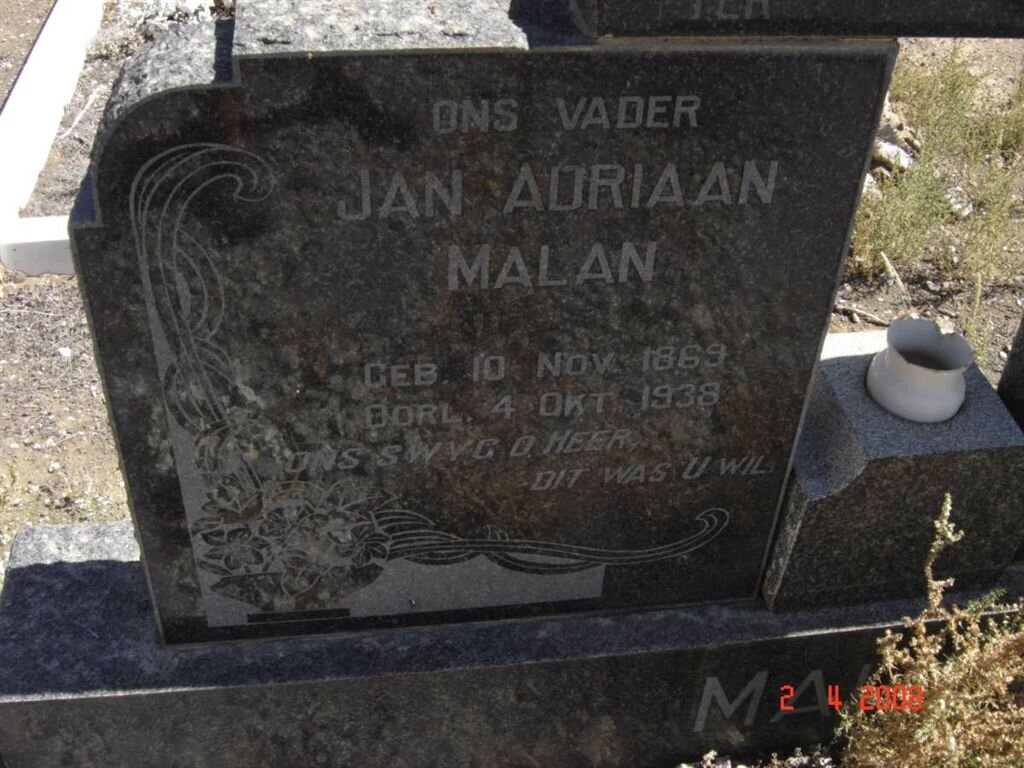 MALAN Jan Adriaan 1869-1938