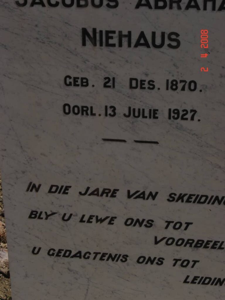 NIEHAUS Jacobus Abraham 1870-1927