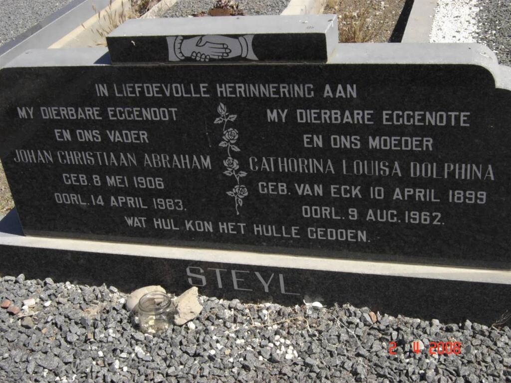 STEYL Johan Christiaan Abraham 1906-1983 &amp; Cathorina Louisa Dolphina VAN ECK 1899-1962
