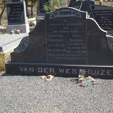 WESTHUIZEN Christian Johannes, van der 1890-1964 &amp; Anna Susanna SWANEPOEL 1900-1985