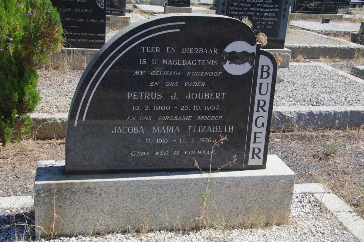 BURGER Petrus J. Joubert 1900-1957 &amp; Jacoba Maria Elizabeth 1910-1976