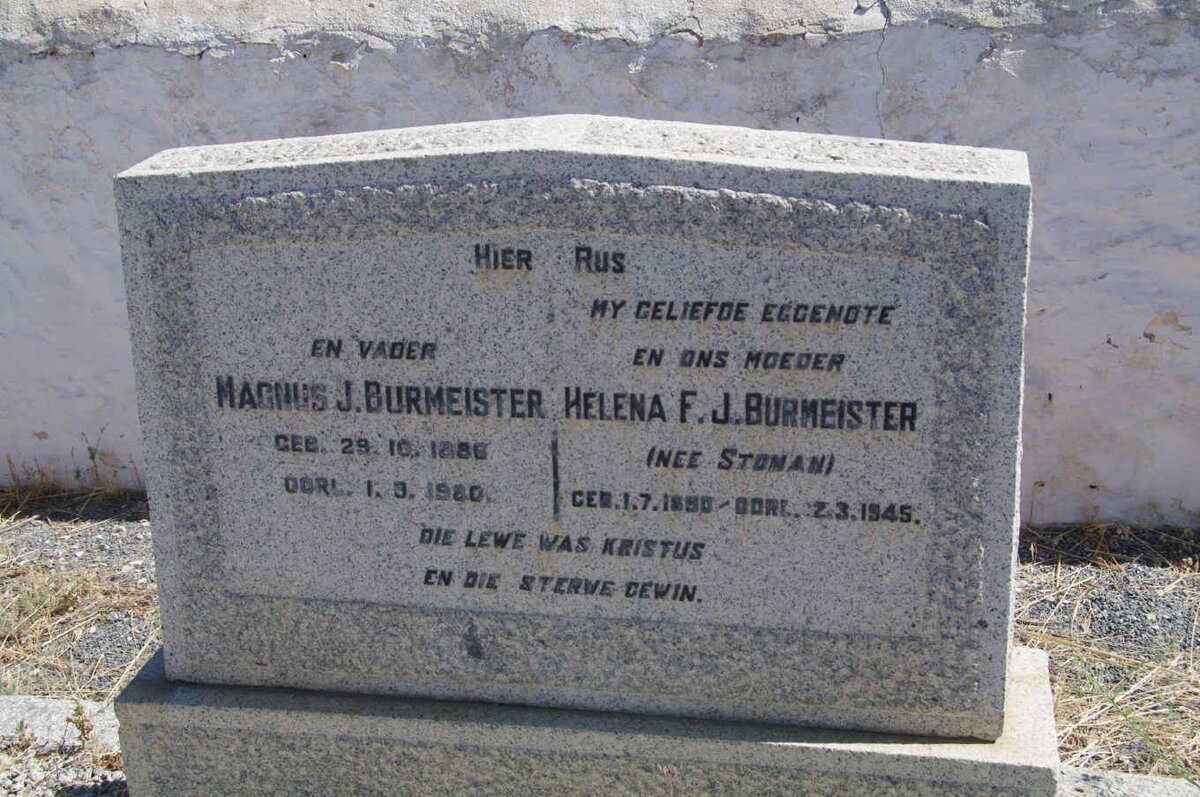 BURMEISTER Magnus J. 1886-1980 &amp; Helena F.J. STOMAN 1890-1945