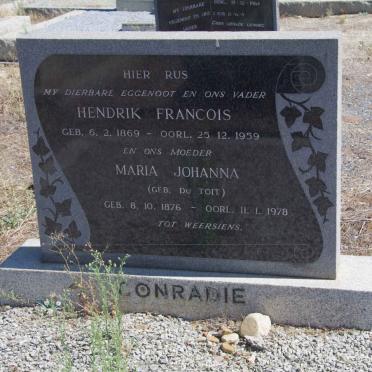 CONRADIE Hendrik Francois 1869-1959 &amp; Maria Johanna du TOIT 1876-1978