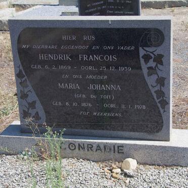 CONRADIE Hendrik Francois 1869-1959 &amp; Maria Johanna du TOIT 1876-1978