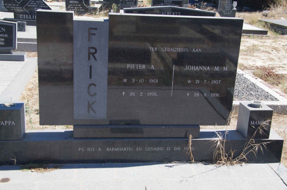 FRICK Pieter A. 1901-1976 &amp; Johanna M.M. 1907-1991
