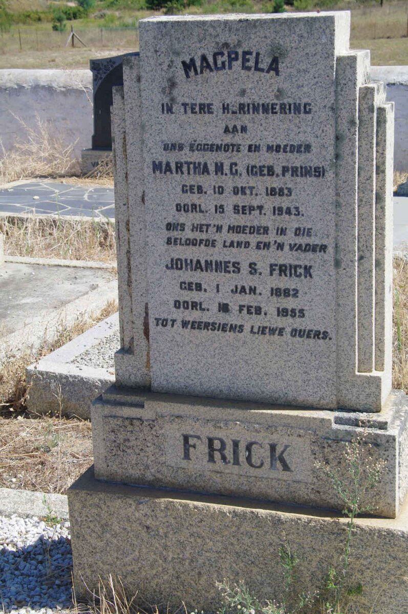 FRICK Johannes S. 1882-1955 &amp; Martha M.G. PRINS 1883-1943