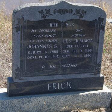 FRICK Johannes S. 1889-1947 &amp; Hester Maria du TOIT 1895-1980