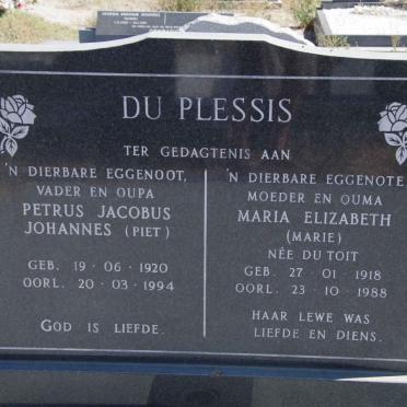 PLESSIS Petrus Jacobus Johannes, du 1920-1994 &amp; Maria Elizabeth du TOIT 918-1988