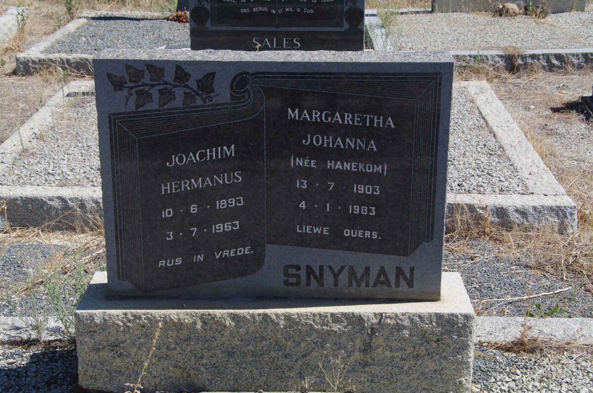SNYMAN Joachim Hermanus 1893-1963 &amp; Margaretha Johanna HANEKOM 1903-1983