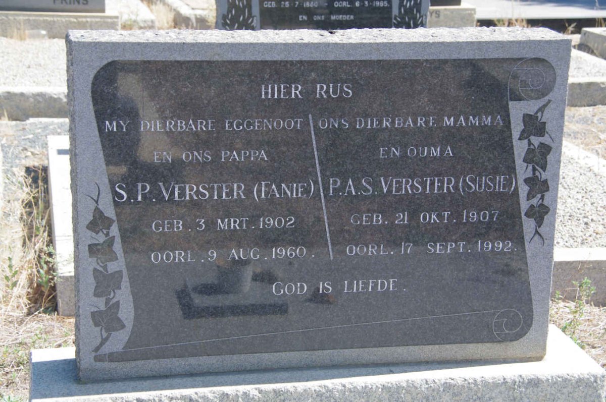 VERSTER S.P. 1902-1960 &amp; P.A.S. 1907-1992