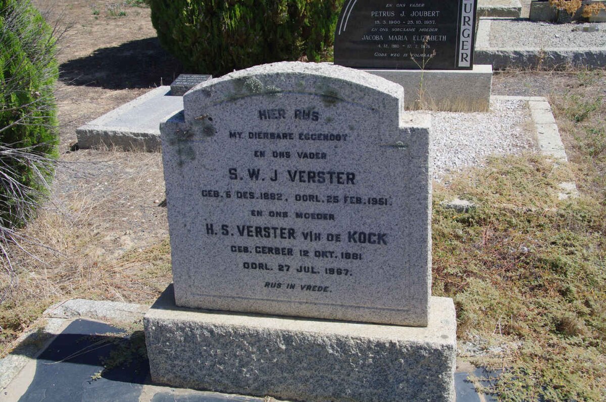 VERSTER S.W.J. 1882-1961 &amp; H.S. formerly DE KOCK nee GERBER 1881-1967 