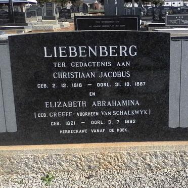 LIEBENBERG Christiaan Jacobus 1818-1887 &amp; Elizabeth Abrahamina voorheen VAN SCHALKWYK nee GREEFF 1821-1892