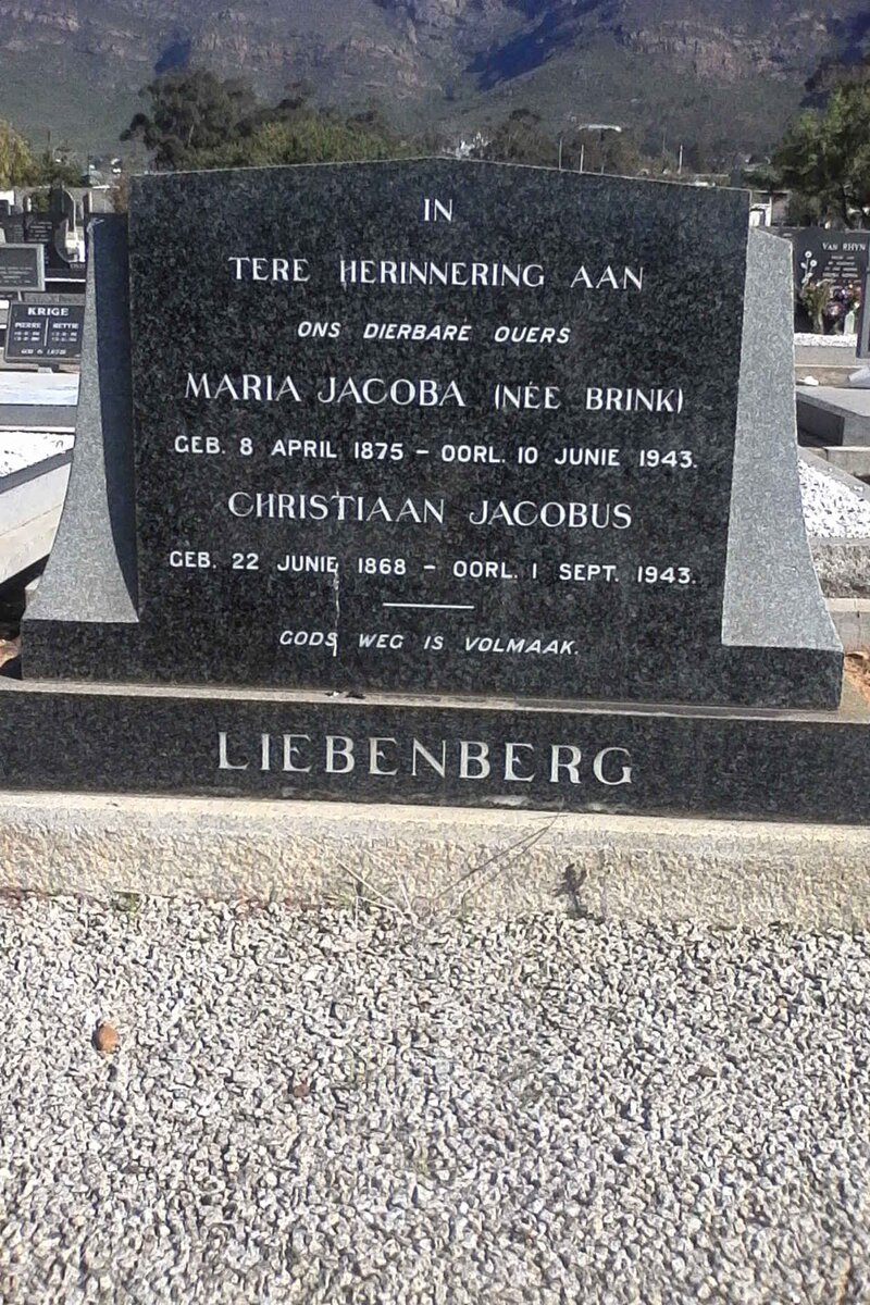 LIEBENBERG Christiaan Jacobus 1868-1943 &amp; Maria Jacoba BRINK 1875-1943