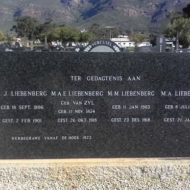 LIEBENBERG L.J. 1896-1901 :: LIEBENBERG M.A.E. nee VAN ZYL 1874-1918 :: LIEBENBERG M.M. 1903-1918 :: LIEBENBERG M.A. 1904-1919