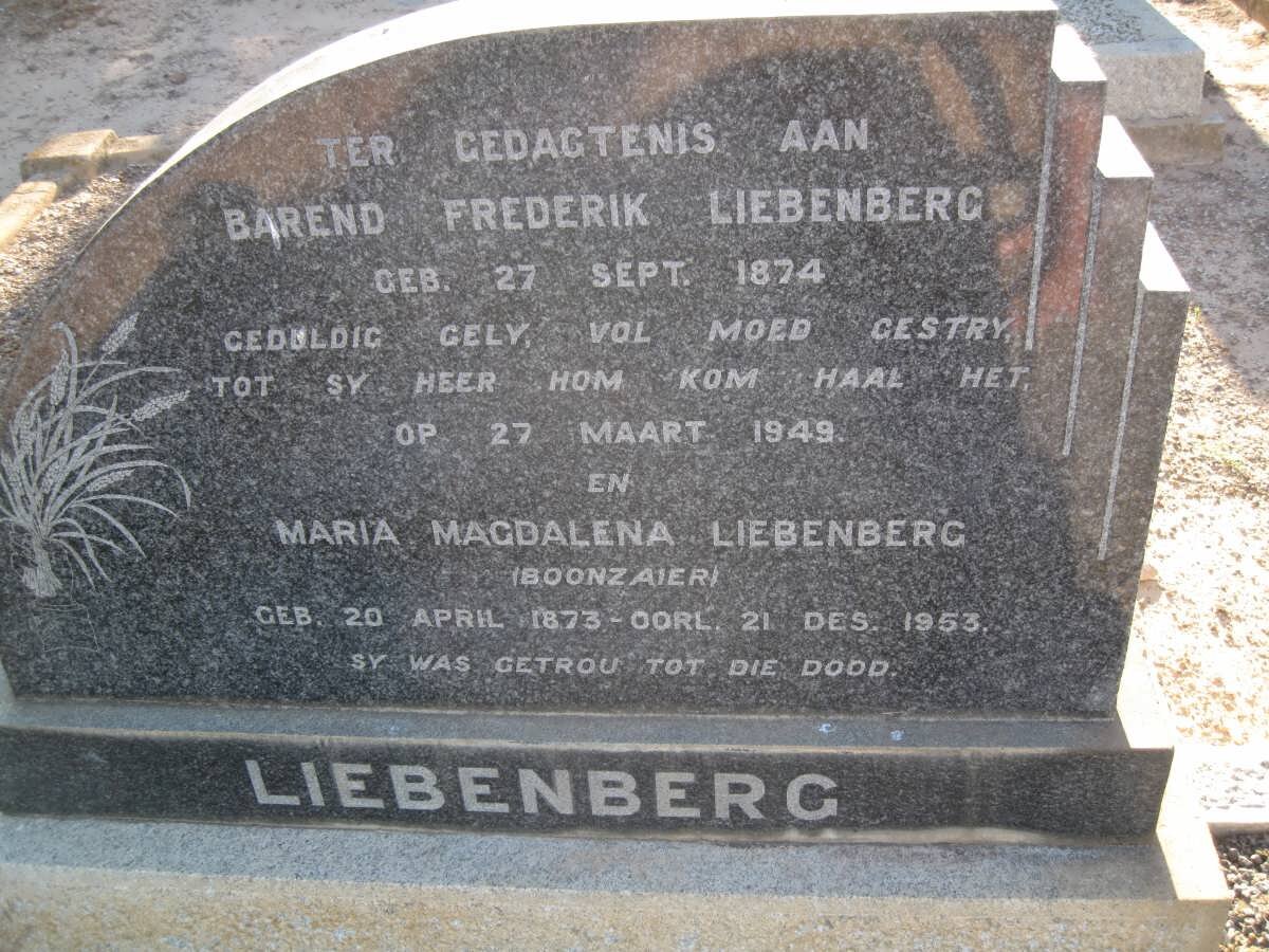 LIEBENBERG Barend Frederik 1874-1949 &amp; Maria Magdalena BOONZAAIER 1873-1953