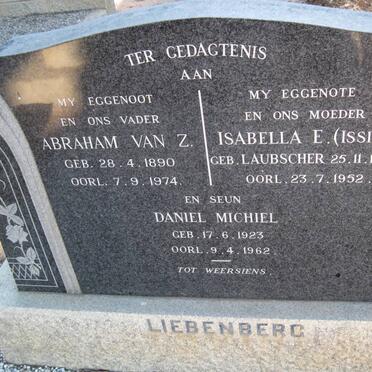 LIEBENBERG Abraham van Z. 1890-1974 &amp; Isabella E. LAUBSCHER 1894-1952