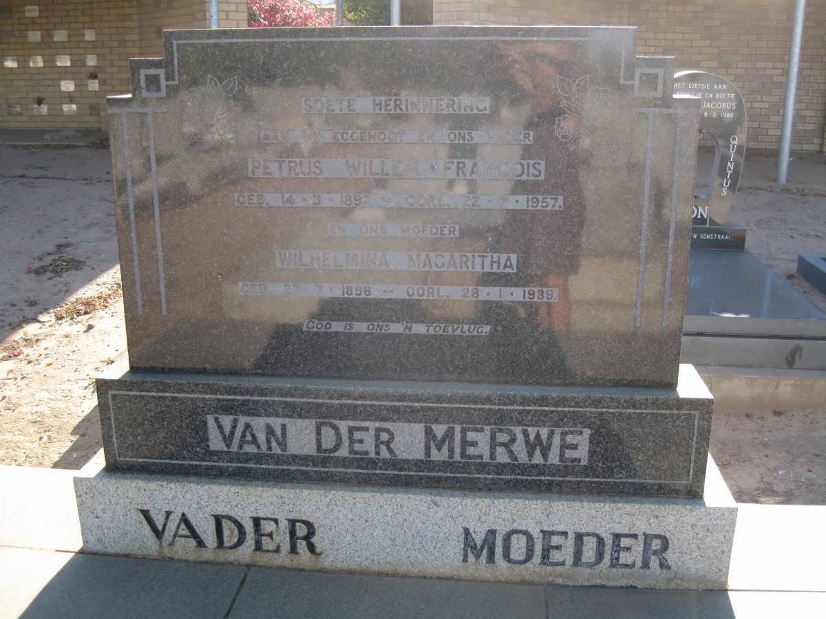 MERWE Petrus Willem Francois, van der 1892-1957 &amp; Wilhelmina Magaritha 1898-1989