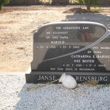 RENSBURG Harold, Janse van 1913-1980 &amp; Catharina E. BESTER 1928-2007
