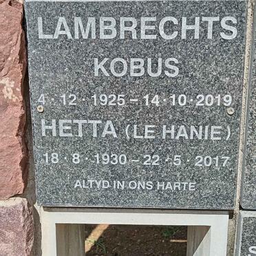 LAMBRECHTS Kobus 1925-2019 &amp; Hetta LE HANIE 1930-2017