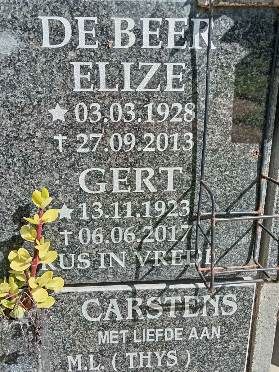 BEER Gert, de 1923-2017 &amp; Elize 1928-2013