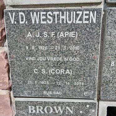 WESTHUIZEN A.J.S.F., v.d. 1926-2010 &amp; C.S. 1925-2018