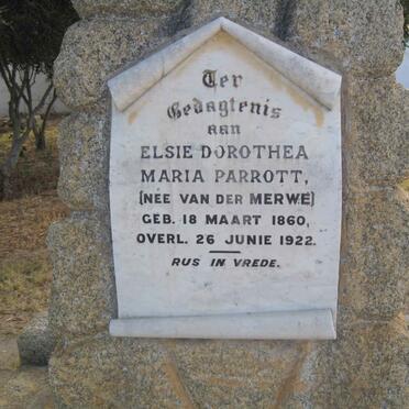 PARROTT Elsie Dorothea nee VAN DER MERWE 1860-1922