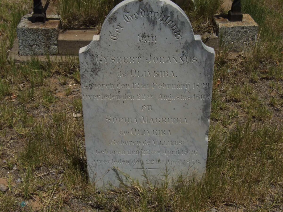 OLIVEIRA Gysbert Johannes, de 1829-1864 &amp; Sophia Magritha DE VILLIERS 1826-1876