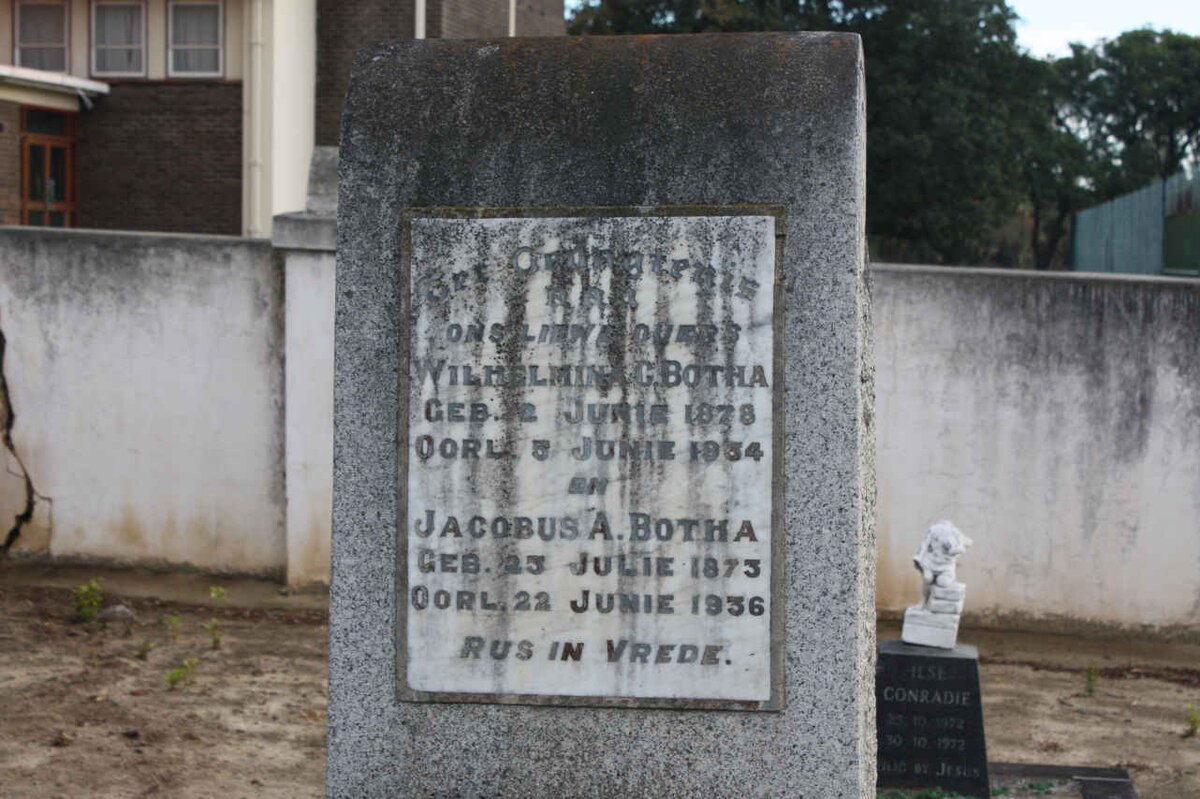 BOTHA Jacobus A. 1873-1936 &amp; Wilhelmina C. 1878-1934