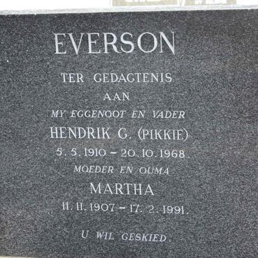 EVERSON Hendrik G. 1910-1968 &amp; Martha 1907-1991