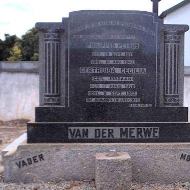 MERWE Philippus Petrus, van der 1871-1943 &amp; Gertruida Cecilia JORDAAN 1870-1963