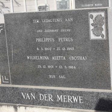 MERWE Philippus Petrus 1902-1963 &amp; Wilhelmina Aletta BOTHA 1901-1964