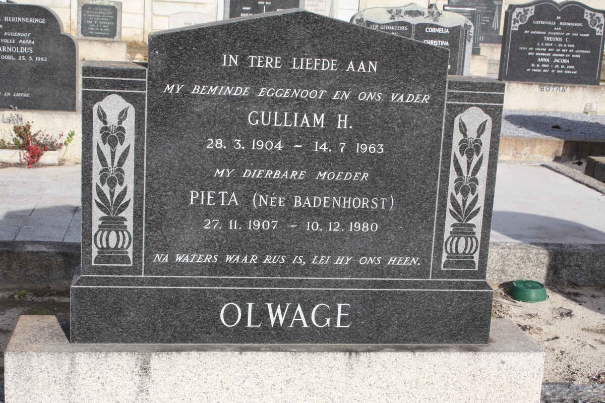 OLWAGE Gulliam H. 1904-1963 &amp; Pieta BADENHORST 1907-1980