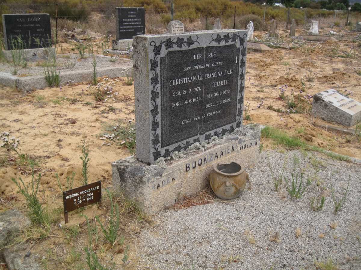 BOONZAAIER Christiaan J.J. 1871-1956 &amp; Francina J.A.D. THIART 1872-1949 :: BOONZAAIER Hendrik 1914-1996