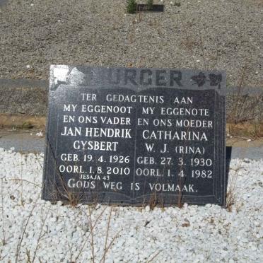 BURGER Jan Hendrik Gysbert 1926-2010 &amp; Catharina W.J. 1930-1982