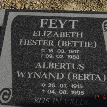 FEYT Albertus Wynand 1915-1995 &amp; Elizabeth Hester 1917-1988