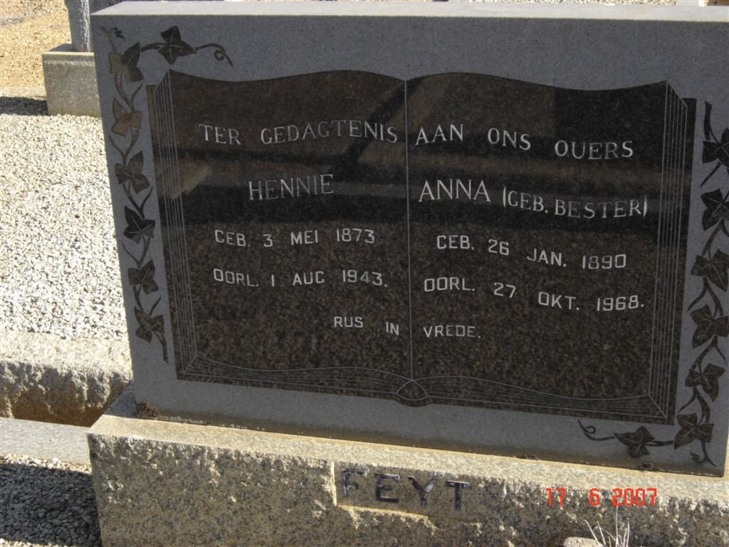 FEYT Hennie 1873-1943 &amp; Anna BESTER 1890-1968