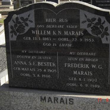 MARAIS Willem K.N. 1867-1953 :: MARAIS Frederik W.G. 1902-1989 :: BESTER Anna S.E. nee MARAIS 1905-1986