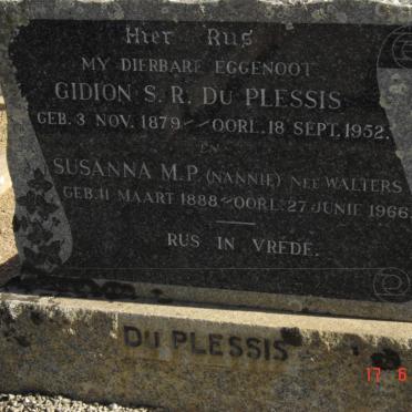 PLESSIS Gidion S.R., du 1879-1952 &amp; Susanna M.P. WALTERS 1888-1966